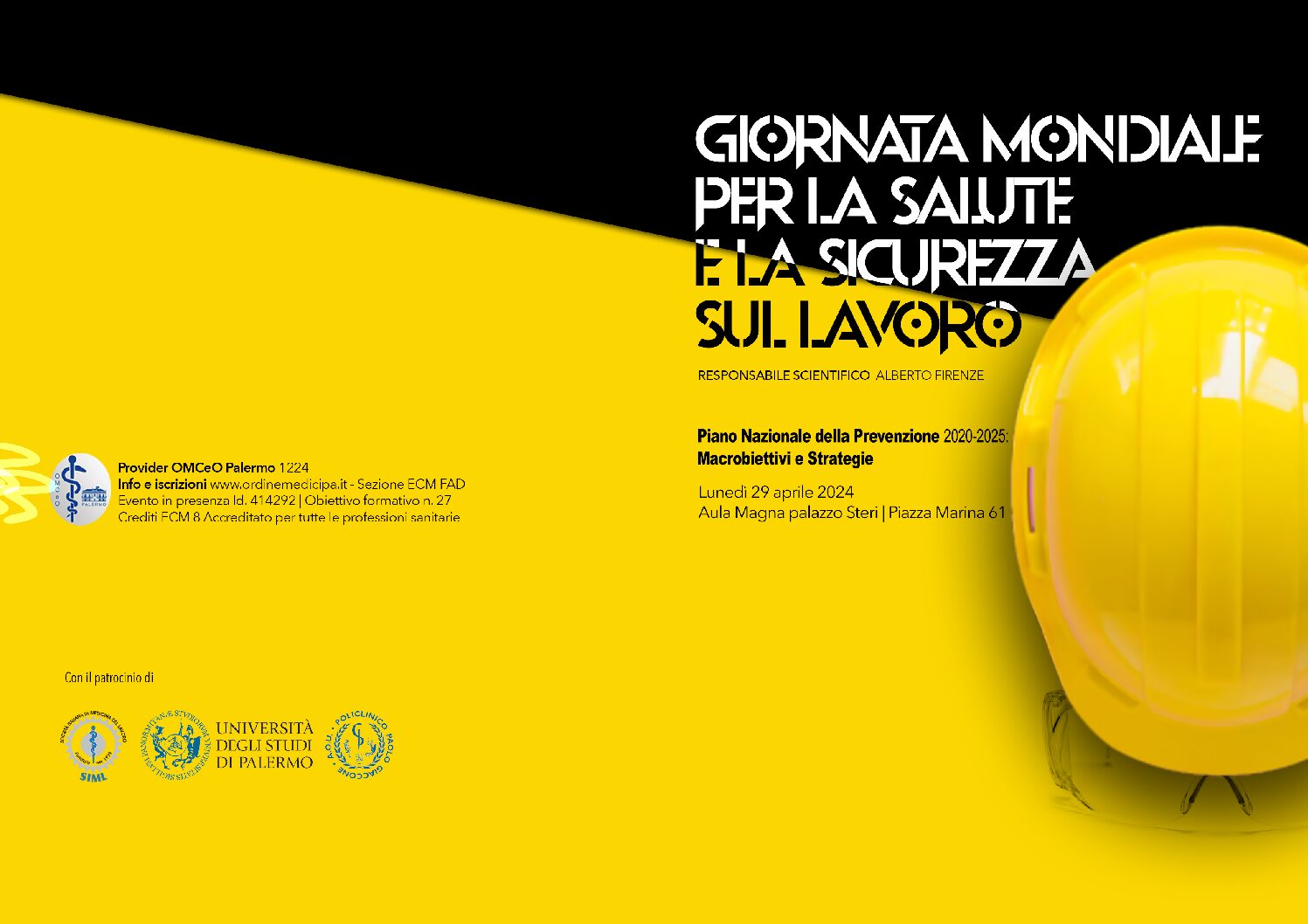 Formazione gratuita: Evento ECM da 8 Crediti il 29 Aprile al Complesso dello Steri per la Giornata Mondiale per la Salute e la sicurezza sul lavoro