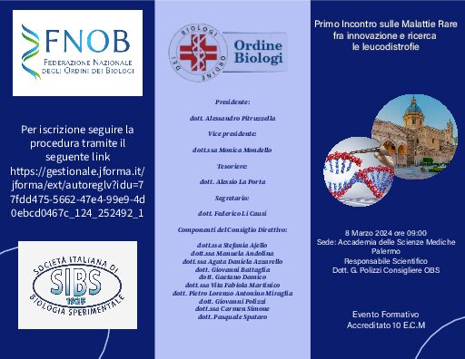 Venerdì 8 Marzo l’evento ECM dell’OBS sulle leucodistrofie: Disponibili ulteriori posti in presenza. Il convegno sarà trasmesso anche in diretta sulla pagina Facebook dell’Ordine