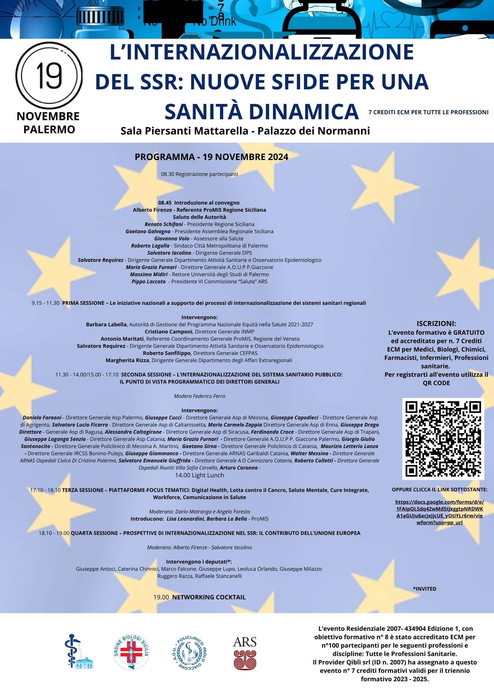 Il 19 Novembre a Palermo Formazione da 7 Crediti ECM: L'internazionalizzazione del SSR