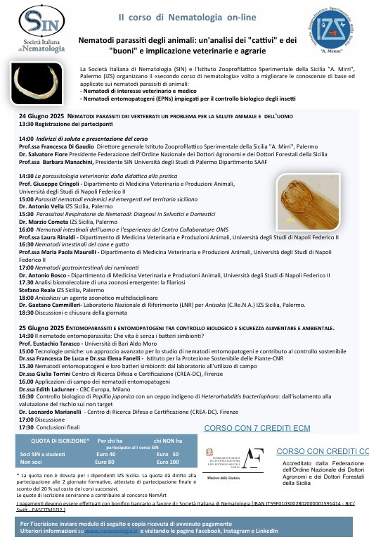 Corso FAD di Nematologia il 24-25 Giugno: 7 Crediti ECM