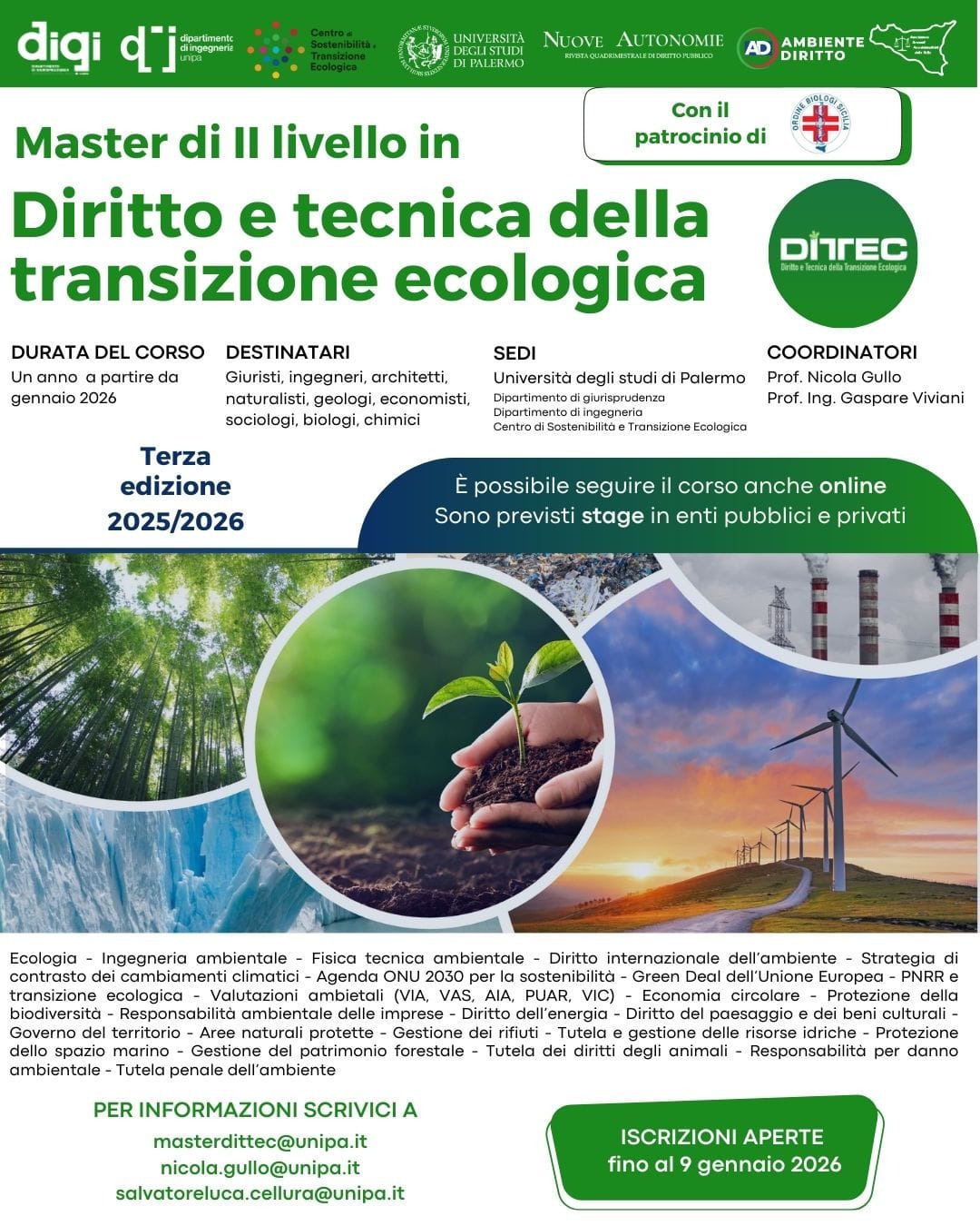Sostegno alla formazione dei biologi siciliani: contributo di 500€ per il Master in Diritto e Tecnica della Transizione Ecologica